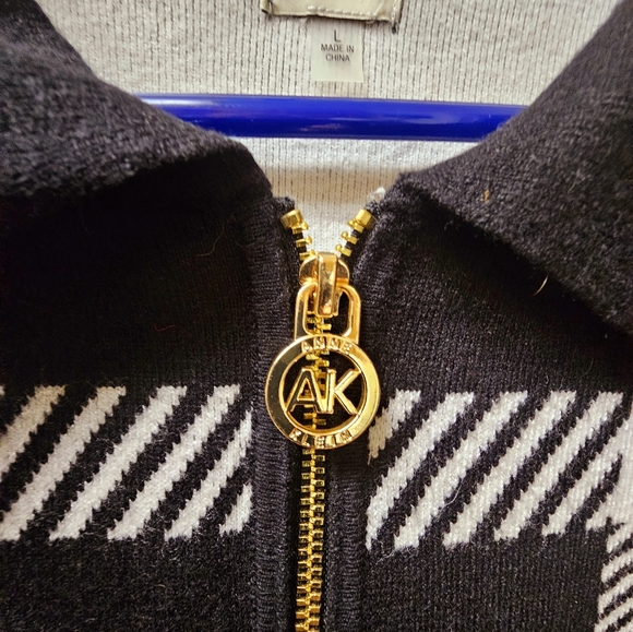 Anne Klein Black White Plaid Zipper Jacket Size L Women's Blend Fabric - Picture 2 of 4